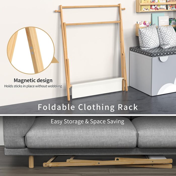 Kids' Clothes Rack, Small Clothes Rack for Toddlers and Pets, Dress-Up Rack with Shelf and Double Rods, Foldable Clothes Rack for Kids' Rooms (Standard Size)
