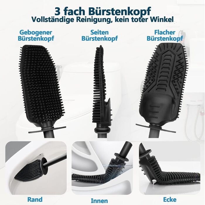 Силіконова щітка для унітазу з контейнером, чорна. Щітка для ванної кімнати та гостьового WC.