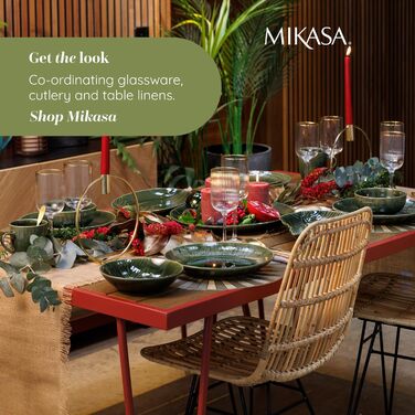 Набір посуду Mikasa Jardin, 12 предметів, кераміка, зелений, для 4 осіб. Тарілки, супові тарілки, миски, подарункова коробка, придатний для миття в посудомийній машині