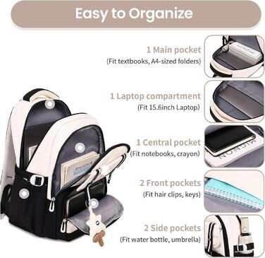 Дитячий рюкзак IvyH для дівчаток - стильний шкільний рюкзак, водонепроникний, великий, для 3-6 класів, фіолетовий (8536# Чорний)