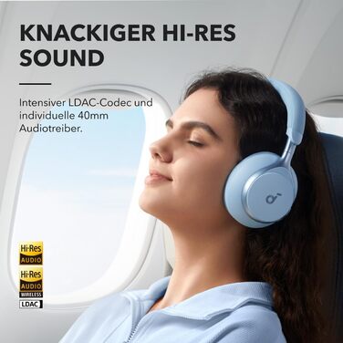 Soundcore Space One: Бездротові навушники Over-Ear Bluetooth з активним шумозаглушенням, 40 годин відтворення, Hi-Res Audio, Bluetooth 5.3 (Хimmelblau)