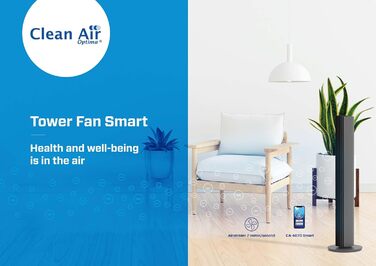 Вентилятор вежовий Smart Clean Air Optima CA-407 Luxus з фільтром, сірий/чорний - до 500 м³/год, з керуванням зі смартфона