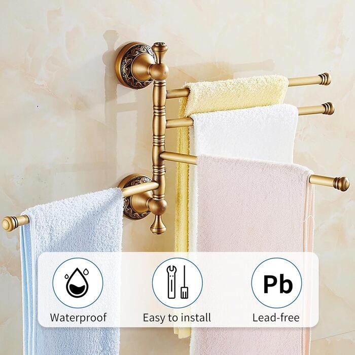 Brass toothbrush holder, antique bronze finish, cup holder with white ceramic cup, wall-mounted, bathroom accessory, patterned carving design (folding towel rack)