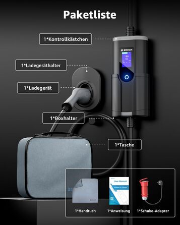 Зарядний пристрій для електромобіля Bokman Mobile Wallbox 11 кВт Type 2 з кабелем CEE 5м та адаптером 16A, 3 фази, IP65