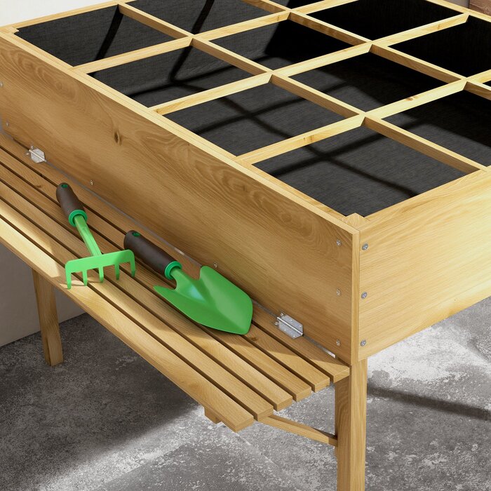 Outsunny Raised Garden Bed, Folding Cold Frame with 12 Dividers, Herb Garden Planter Box, Flower Box, 122x91.5x89cm with Natural Wood and Fleece Fabric
