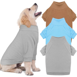 Dog sweater for medium-sized dogs, fleece, turtleneck, soft, warm, dog sweater, dog clothing, medium-sized dogs, boys, girls, pet (Gray + Blue + Coffee Brown, M)