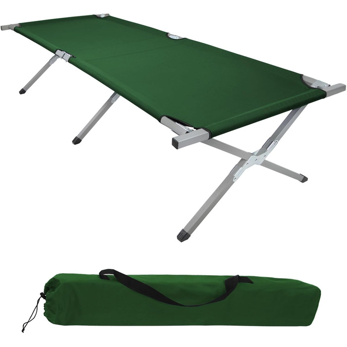 BB Sport Кемпінгове ліжко складане, 190x64x41 см, сталеве, 180 кг, з сумкою, зелене