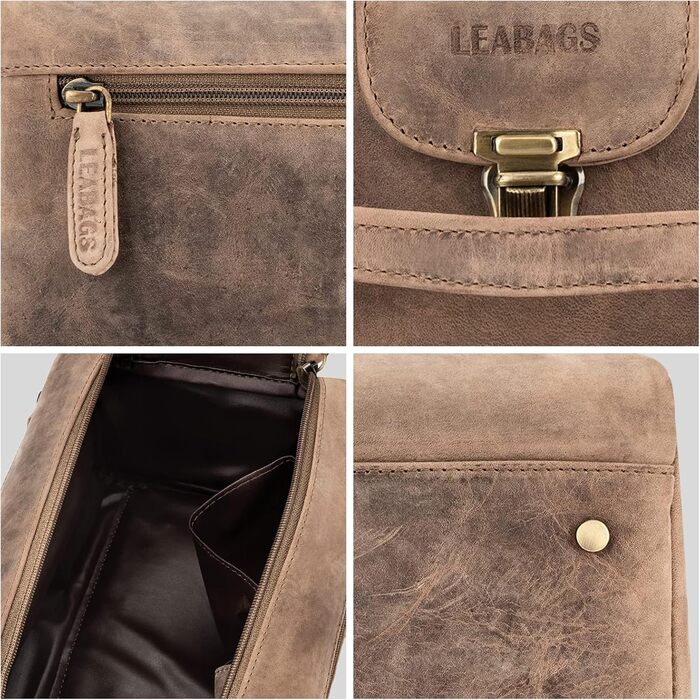 LEABAGS Преміум дорожній косметичний набір з натуральної шкіри для жінок та чоловіків | Культиватор | Vanity Case | Мийний мішечок (Palm Bay, Вінтажний сіро-коричневий)