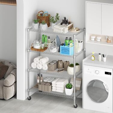 Adjustable 5-Tier Wire Shelving Unit with Wheels and Leveling Feet
