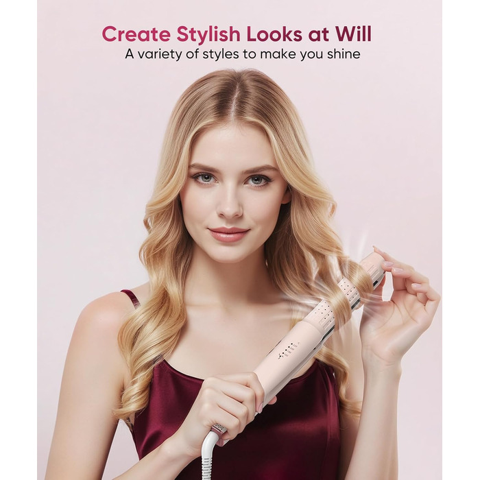 Випрямляч та плойка 2-в-1 з охолодженням Air Glatt, негативне іонізація, 4 температурні режими, рожевий