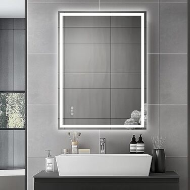 Дзеркало для ванної кімнати зі світлодіодним підсвічуванням 50x70 см, з сенсорним вимикачем, Bluetooth (80x60 см)