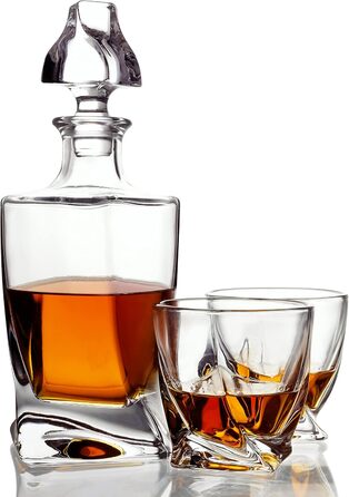 Belle Vous 800 ml Glass Whiskey Decanter & Whiskey Glasses Set - Whiskey Decanter with Glass Stopper - Whiskey Gifts for Men, Ideal as Wine, Brandy, Bourbon & Whiskey Accessories