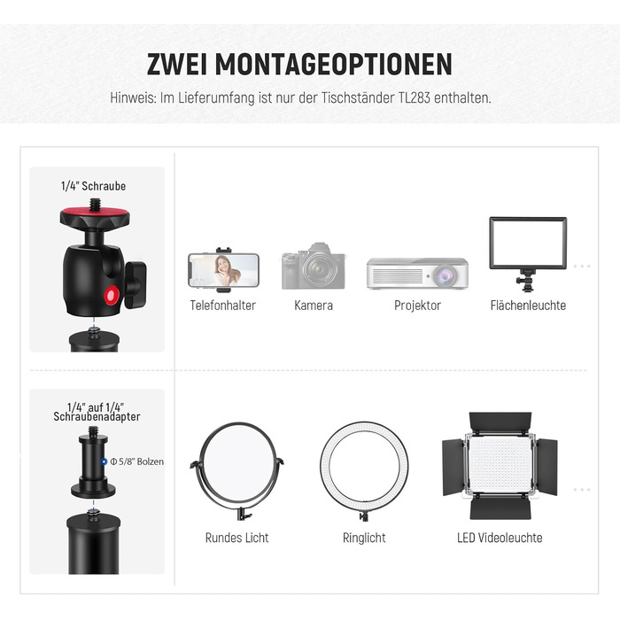 Тримач для камери NEEWER TL283 з регульованою ручкою, штатив для мікрофона та світла, червоний