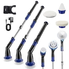 Електрична щітка для чищення, бездротова, 6 насадок, для кухні, авто, підлоги (чорно-синій)