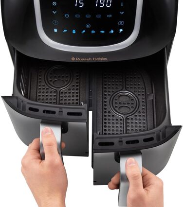 Фритюрниця електрична Russell Hobbs подвійна 8.5л з технологією Rapid Air Fryer, 8 програм, сенсорний екран, кошики 4.25л, посудомийна безпека 27290-56S