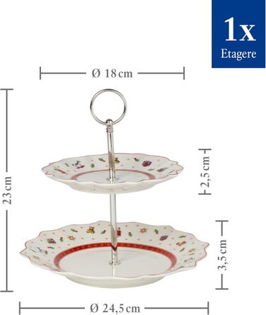 Villeroy & Boch Toy's Delight – міні етажерка для різдвяних солодощів, керамічна підставка для десертів, новорічний декор, преміум порцеляна, ідеально для буфету та подарунка