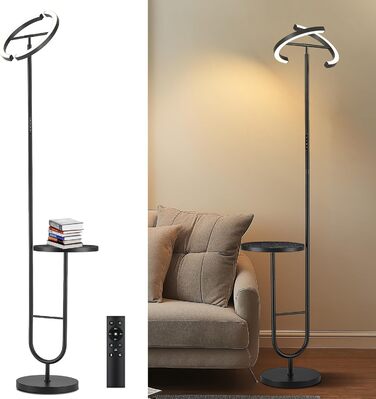 Підлогова лампа LuminexDesigns з регулюванням яскравості, 36W+7W LED, 3200LM+600LM, 2700K-6500K, чорна. Сучасна підлогова лампа для вітальні з пульт дистанційного керування