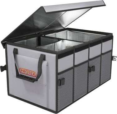 PROTEX Trunk Organizer [2024 Test Winner] 70 L Cooler Bag - Foldable Trunk Bag with Lid - XXL Trunk Box with Insulation (Heat & Cold) - Practical & Waterproof (gray)