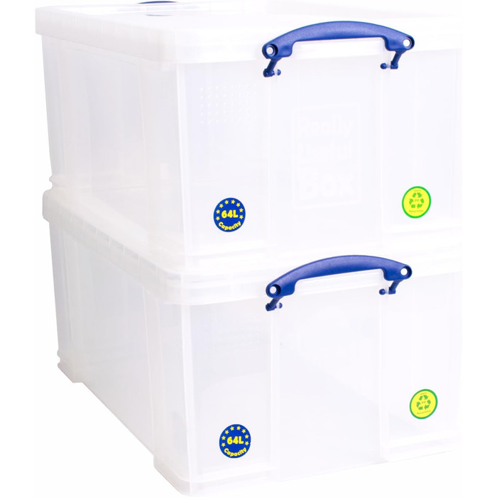 Really Useful Box 2-Pack, 64 Liter, for organizing and storage, 710 x 440 x 310 mm, transparent