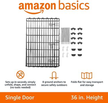 Amazon Basics Octagon, Square, Rectangle Dog Playpen - Foldable Metal Cage with Door - 152.4 x 152.4 x 91 cm