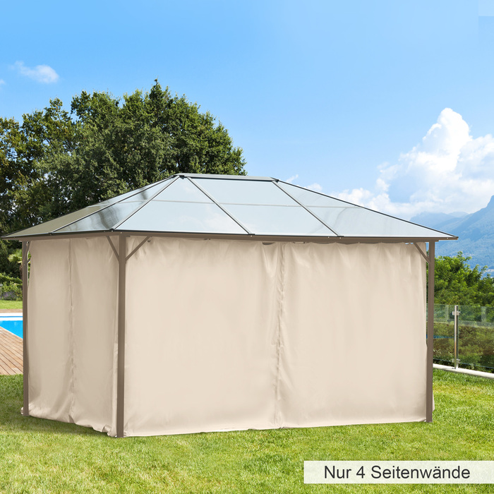 Outsunny Gazebo 3x4 m with 4 Side Panels, Polyester Party Tent in Beige, 352 x 205 cm, ideal for garden parties