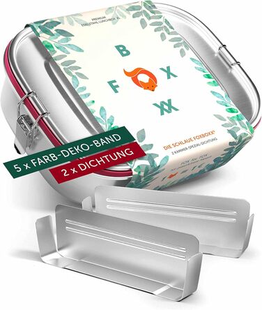 Stainless Steel Lunch Box Premium | XL 1400ml | 2 Dividers | DualCham Seal & Smart Clips | Leak-Proof ECO Bento Box - Kids & Adults