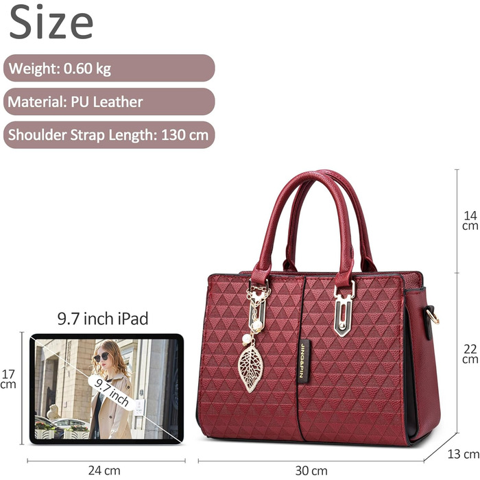 Стильна жіноча сумка-шопер Elegante Einfach середнього розміру з ручками та ланцюжком, захист від крадіжки, червона PU шкіра, для подорожей, роботи, вечірок