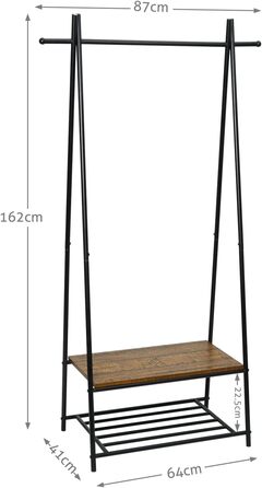 Coat rack, clothes rail, coat rack with shoe storage, metal frame, for hallway, living room and veranda, retro-industrial clothes rack, 64cm x 41cm x 162cm, retro brown-black