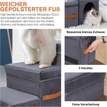 Zonema Dog Stairs, Dog Stairs for Small Dogs, Waterproof Dog Stairs 40 cm High, Injury Prevention High-Quality Sponge Cat Stairs, Non-Slip Washable Dog Ramp for Sofa Bed Car (Pet Stairs 3 Steps, Grey)