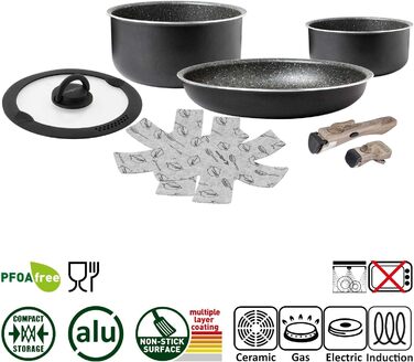 Набір посуду для кемпінгу BRUNNER з алюмінію (каструлі та сковорідки) - діаметр 20, 22, 24, 26 см, Pirate Vakublock, на 4 особи, з покриттям, легкий, високоякісний, стекується, 4+1 частина, міні діаметр 20 см (діаметр 26 см 5+2 частини)