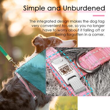 Відбиваюча нашийникова мітка для собак та котів ThinkPet з QR-кодом, м'яка, дихаюча, без застібок, для цуценят та собак/котів малих та середніх порід, блакитно-зелена (рожева, L)