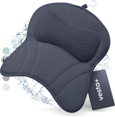 Vesta+ Blue Bath Pillow with Suction Cups - Neck & Back Support - Tested Winner