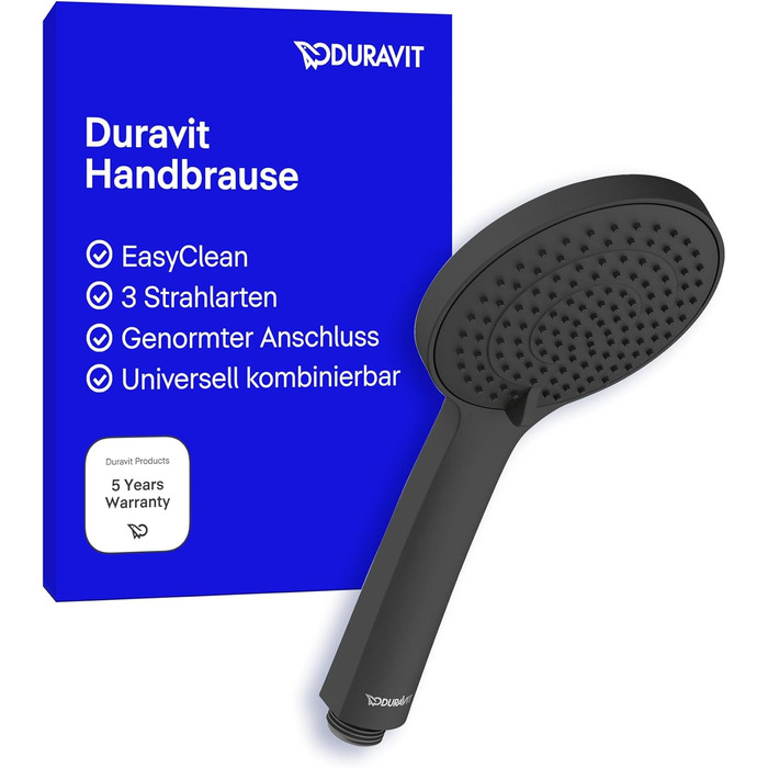 Душова лійка Duravit Universal з 3 режимами (Rain, Intense, Soft), ручна душова насадка Ø 110 мм, економія води MinusFlow, легко чиститься, чорний матовий