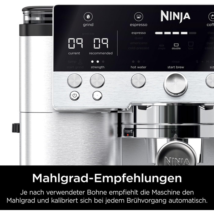 Ninja Luxe 2-в-1 кавомашина з вбудованим млином та капучинатором для лате, капучино та еспресо, срібна, ES501EU (Premier)