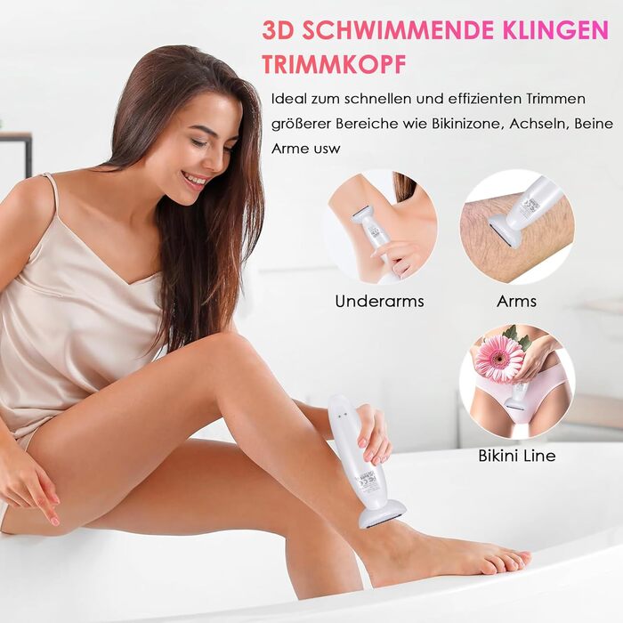 Електричний жіночий епілятор 5-в-1 з 3 насадками для бікіні, обличчя та тіла, водонепроникний (IPX7)