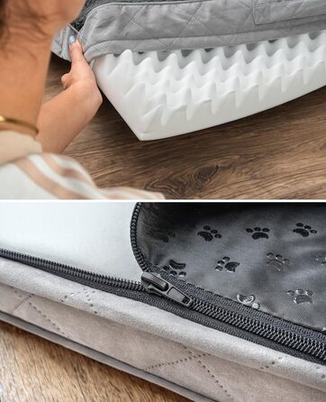 Ортопедичне ліжко для собак Lionto, 60x40x8 см, міцне лежання з м'яким плюшем, знімний та пральний чохол, водовідштовхувальне, підходить для собак та котів (L 91 x W 69 x H 8 см з нанесенням імені, сірий)