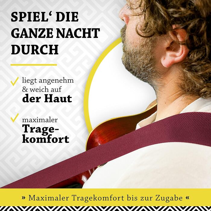 Гітарний ремінь Belfort® для електрогітари, акустичної гітари, класичної гітари, бас-гітари та укулеле. З мікрофібри, з електронною книгою (червоний)