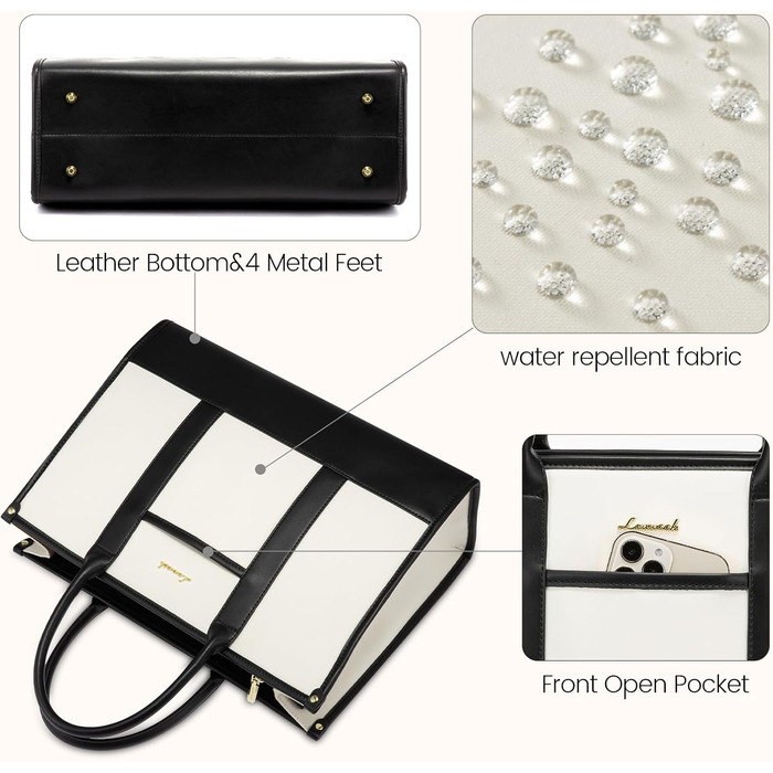 Сумка для ноутбука LOVEVOOK жіноча водонепроникна для роботи, університету (17 дюймів, чорно-бежева). Бізнес-сумка, портфель, сумка для вчителя зі шкіри.