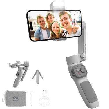 ZHIYUN Smooth Q3: Стабілізатор для смартфона з 3 осями, гімбал для iPhone та Android, зі штативом, вбудованим світлом та зумом. Ідеально для Vlog, YouTube та TikTok (Комбо-пакет)