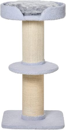 PawHut Cat Tree Small 91 cm Cat Tree with Cat Bed, Cat Scratching Post Play Tree Scratching Post with Platform for Cats up to 5 kg Sisal Lambswool Light Blue
