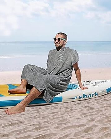 Пончо для серфінгу Penguin Poncho для жінок і чоловіків, екологічний, м'який банний пончо з капюшоном і кишенею, у комплекті сумка, синій та сірий, універсальний розмір S-XL