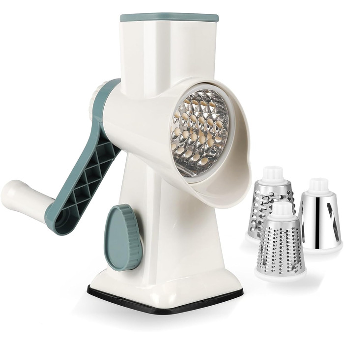 Ручна тертка для сиру та овочів Dreamhigh з ручкою, 3 змінні леза з нержавіючої сталі, для сиру, овочів, горіхів, моркви, огірків, білий колір