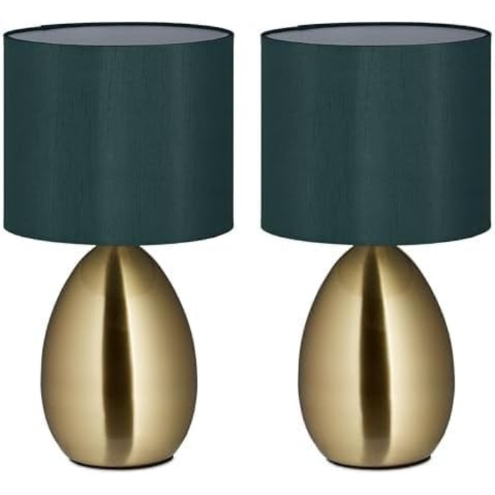 Настільна лампа Relaxdays Touch, 3 режими, E14, з кабелем, 33,5 x 18 см (2 шт. в упаковці), латунь