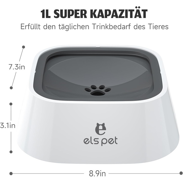 Напійник для собак ELS PET: 1л, витокозахисний, для подорожей, анти-розливання, сірий