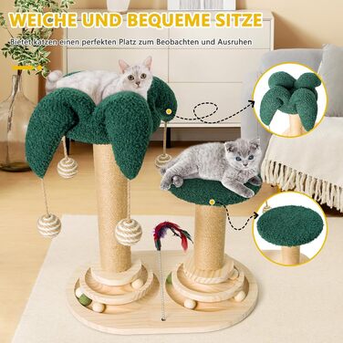 Інтерактивне котяче іграшкове комбо 6-в-1: дерев'яні меблі, кульки, пір'я, м'яч-трекер, когтеточка з сизалю та джуту для котів середніх та маленьких порід (білий, зелений)