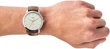 Годинник Fossil для чоловіків The Minimalist 3H, кварцовий механізм, 44 мм, срібляста сталева коробка та шкіряний ремінь, FS5439, білий та коричневий