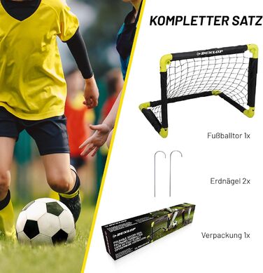 Ворота для футболу Dunlop - складані, чорно-жовті, 2 шт. (50x44x44 см) - для дітей, сад, тренування