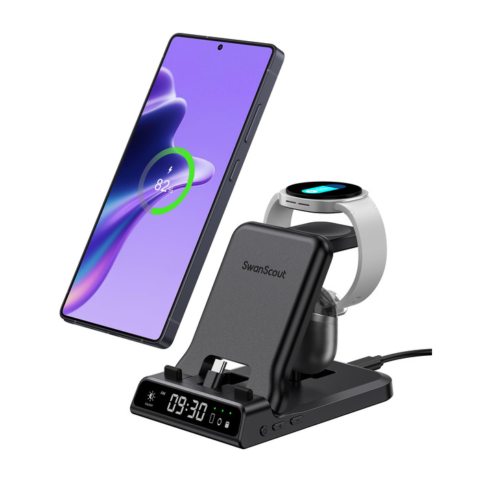 Зарядний станція SwanScout 701S 3-в-1 для Samsung Galaxy: телефони, навушники, годинники (USB-C)