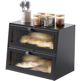 Дерев'яний бротокс для кухні, великий, 2-ярусний, з акриловим вікном (чорний)