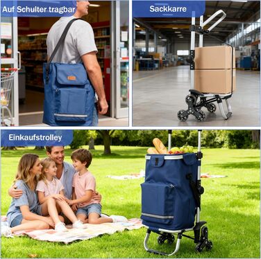 Тролей для покупок Sekey XXL з підйомником для сходів, 3-колісний вагончик для кемпінгу та покупок, регульована ручка, алюміній 3-в-1, з відділенням для їжі та напоїв (Блакитний)